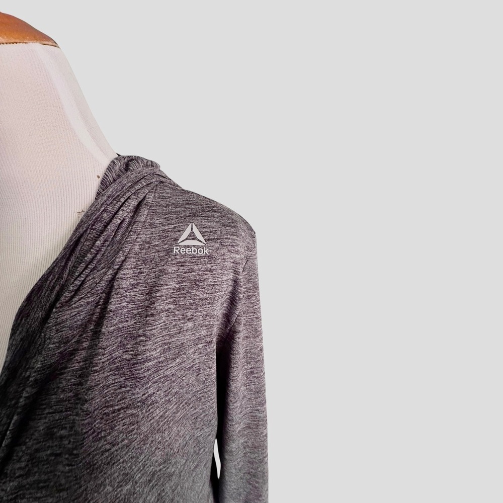 Reebok Womens Gray Space Dye Open Front Hooded Cardigan Size Medium Activewear - Picture 2 of 13